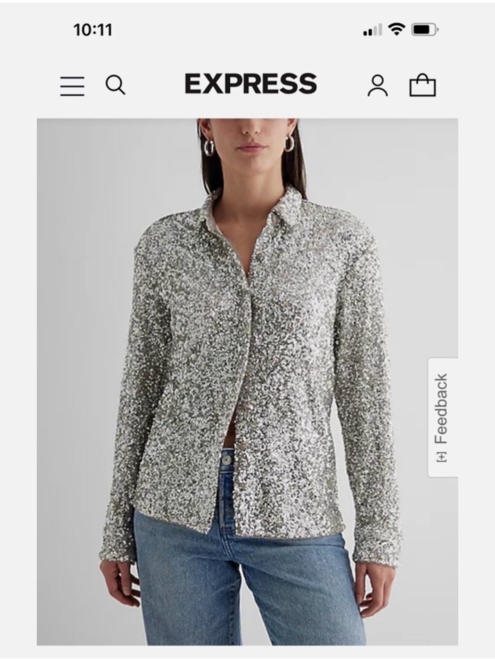Nwt Express Silver Sequin Button-Down Shirt Small